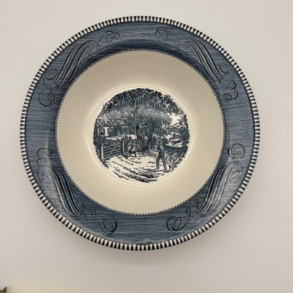 Vintage 10" Blue Style Rim Soup Pasta Bowl Country Cottage Blue & White